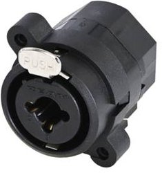 3-biegunowe gniazdo panelowe XLR połączone z gniazdem jack 6,35 mm, stereo, bez styku przełączającego, montaż poziomy PCB Złącze męskie XLR Rean AV RCJ6FI-H RCJ6FI-H, gniazdo, 1 szt.