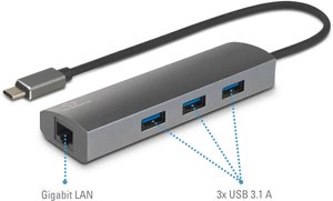 Adapter sieciowy/hub Renkforce   1 GBit/s USB-C® 5Gbps, LAN (10/100/1000 MBit/s), USB 3.2 Gen 1 (USB 3.0)