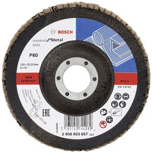 Dobre wykończenie powierzchni - X431 Standard for Metal jest kompatybilny ze szlifierkami kątowymi. Tarcza lamelkowa Bosch Accessories X431 2608603657 Średnica 125 mm 1 szt.