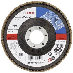 Dobre wykończenie powierzchni - X431 Standard for Metal jest kompatybilny ze szlifierkami kątowymi. Tarcza lamelkowa Bosch Accessories X431 2608603654 Średnica 115 mm 1 szt.