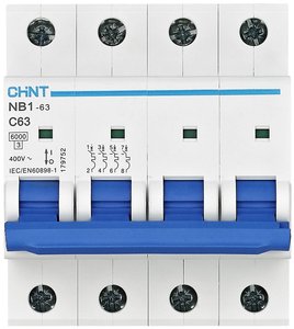Wyłącznik automatyczny Chint NB1-63 4P C63 6kA DB 179752, 4 styki, 240 V, 415 V, 63 A