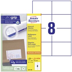 Avery-Zweckform 3427-220 etykiety uniwersalne, trwałe, z ultragrip, 105 x 74 mm, do drukarek atramentowych, czarno-biały laser, kolorowy laser, A4 Avery-Zweckform 3427-200 Etykieta uniwersalna 105 x 74 mm Papier biały 1760 szt. Trwały Drukarka Laserowa, k