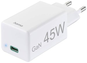 Szybka ładowarka, USB-C, PD/Qualcomm®/GaN, miniładowarka, 45 W, biała Ładowarka USB Hama PD/Qualcomm®/GaN 00201653 45 W 3000 mA