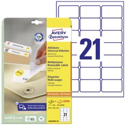 Avery-Zweckform L6023REV-25 Etykieta uniwersalna 63.5 x 38.1 mm Papier biały 630 szt. Z możliwością usunięcia Drukarka atramentowa, Drukarka Laserowa, Drukarka Laserowa, kolorowa, Kopiarka, Drukarka z funkcją kopiowania w kolorze, Drukarka etykiet