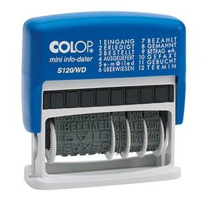 Colop Pieczątka datująca mini info-dater S120/WD 47 x 4 mm (szer. x wys.) niebieski, szary Pieczątka datująca Colop mini info-dater S120/WD 104959, 1 szt.