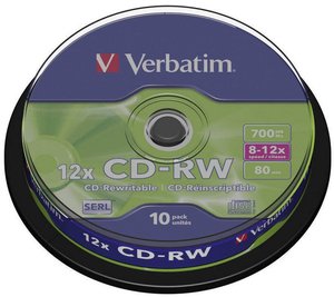 Verbatim CD-RW 700MB 12x odporny na zarysowania 10-wrzecionowy CD-RW Verbatim 43480 10 szt.