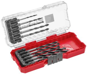 Einhell S-CASE 10 szt. Zestaw wierteł do drewna, dwuspiralne, walcowana stal narzędziowa C45, chwyt E 6.3, szlifowanie 3-punktowe, w zestawie pudełko do przechowywania Zestaw wierteł spiralnych do drewna Einhell 108733 1 zest.