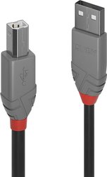 Kabel USB LINDY Anthra Line, USB 2.0, Złącze męskie USB-A, Złącze męskie USB-B, 7.50 m