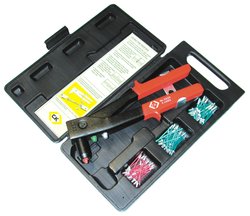 Nitownica, po 25 nitami dla każdego z rozmiarów 3, 15 mm, 4 mm - nity krótkie krótkie i 4,8 mm średnie Zestaw nitownicy do nitów ślepych C.K T3820AS 260 mm 1 szt.