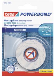 tesa Powerbond® dwustronna taśma samoprzylepna do luster — idealna do mocowania przedmiotów do twardych powierzchni (np. luster łazienkowych), odporna na wilgoć Taśma montażowa tesa tesa® Powerbond 55732-00001-02 MIRROR (D x S) 1.5 m x 19 mm 1.5 m 1 szt.