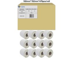 Kompatybilny z papierem termicznym Zebra 800284-605 (12x 475 / 102x152mm) niepowlekanym, perforowanym - marka: G&,G Etykiety do drukarek etykiet G&G RL-P-P1011-102*152*475-BK/WT, 102 x 152 mm, Etykieta uniwersalna, biały