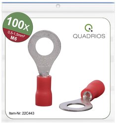 Oczkowe końcówki kablowe, zestaw 100 szt., M6, przekrój 0,5 - 1,5 mm² Quadrios 22C443 Końcówka oczkowa 1 zest.