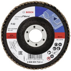 X431 Standard for Metal zapewnia dobre wyniki podczas obróbki zgrubnej krawędzi/spoin i zgrubnie szlifowanych powierzchni Tarcza lamelkowa Bosch Accessories X431 2608603712 Średnica 115 mm 1 szt.
