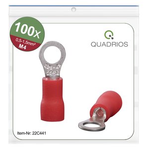 Oczkowe końcówki kablowe, zestaw 100 szt., M4, przekrój 0,5 - 1,5 mm² Quadrios 22C441 Końcówka oczkowa 1 zest.