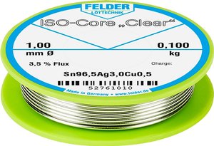 Cyna lutownicza Felder Löttechnik ISO-Core ''Clear'' SAC305 szpula Sn96,5Ag3Cu0,5  0.100 kg 1 mm