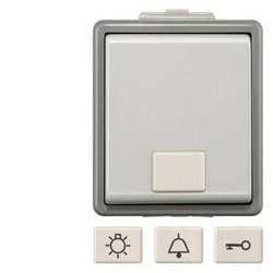 DELTA powierzchnia IP44, przycisk AP ciemnoszary/jasnoszary 10A 250V, 66x 75mm z białym. Siemens Osprzęt elektroinstalacyjny Przycisk Delta szary 5TD4701