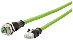 Kabel M12 Industrial Ethernet, kodowanie X, 2,0 m, gniazdo M12 proste - wtyk RJ45 prosty, PUR Kabel LAN Metz Connect 142M2X25020, 1 szt., M12, CAT 6a, S/FTP, 2.00 m, zielony