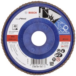 X571 Best for Metal, doskonała trwałość podczas obróbki zgrubnej spoin i szlifowania szorstkich powierzchni. Tarcza lamelkowa Bosch Accessories X571 2608607334 Średnica 115 mm 1 szt.