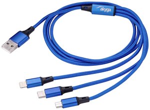 Kabel USB Akyga, Złącze męskie USB-A, Złącze męskie Lightning, Złącze męskie USB-C®, Złącze męskie USB Micro-A, 1.20 m