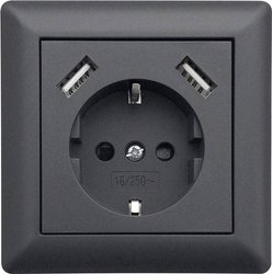 LEDmaxx USB1003 1x Gniazdo podtynkowe  z USB, Zabezpieczenie przed dziećmi  antracytowy