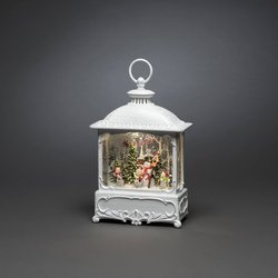 Konstsmide 4396-200 Latarnia LED Mikołajki z ptakami ciepła biel LED biały wypełniany wodą, Timer, ośnieżony, z przełącznikiem