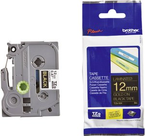 Taśma do nadruku Brother TZe TZe-334 Kolor taśmy: czarny Kolor nadruku:złoty 12 mm 8 m