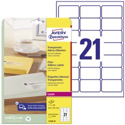 Avery-Zweckform L7560-25 Etykieta adresowa 63.5 x 38.1 mm Folia poliestrowa przeźroczysty 525 szt. Trwały Drukarka atramentowa, Drukarka Laserowa, Drukarka Laserowa, kolorowa, Kopiarka, Drukarka z funkcją kopiowania w kolorze, Drukarka etykiet