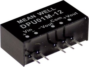 Moduły przetwornicy DC/DC MeanWell serii DPU01 SIP / SIL6 Case Dual Output: Moc 1:1: 1W. Nieuregulowany Moduł przetwornicy DC/DC Mean Well DPU01M-12 DPU01M-12, 1 W, 42 mA, 1 szt.