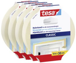 taśma malarska tesa CLASSIC w opakowaniu 4 szt. - taśma maskująca do maskowania prac malarskich - nie zawiera rozpuszczalników, można ją usunąć bez pozostawiania śladów - 4 rolki po 50 m każda Taśma malarska tesa  05282 CLASSIC (D x S) 50 m x 30 mm 50 m 4