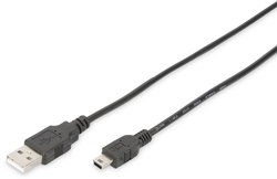 Kabel przyłączeniowy USB 2.0, typ A - mini B (5 pin), złącze męskie/złącze męskie, 1,8 m długości, zgodny z USB 2.0, czarny Kabel USB Digitus DB-300130-018-S, USB 2.0, Złącze męskie USB-A, Złącze męskie USB Mini-B, 1.80 m