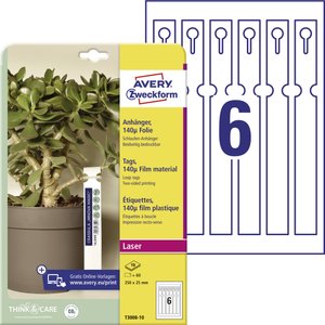 Avery-Zweckform T3008-10 Etykiety z pętelkami 250 x 25 mm Polyester biały 60 szt. Nie klejony Drukarka Laserowa, kolorowa, Drukarka Laserowa