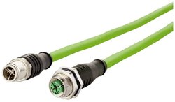 Kabel Ethernet przemysłowy M12, kodowanie X, 10,0 m, wtyk M12 prosty - gniazdo M12 proste, PUR kabel LAN Metz Connect 142M2X12100, 1 szt., M12, CAT 6a, S/FTP, 10.00 m, zielony