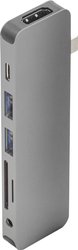 Hub USB 2.0 i 3.0 HYPER HyperDrive SOLO USB-C Hub  aluminiowa obudowa, wbudowany czytnik kart pamięci SD, obsługa ultra HD szary