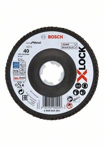 Tarcza klapowa X-LOCK, wersja kątowa, płyta pilśniowa, Ø125 mm, K40, X571, Best for Metal   Bosch Accessories  2608619201      Średnica 125 mm  Średnica otworu 22.23 mm    1 szt.