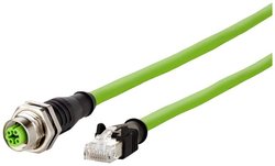Kabel Ethernet przemysłowy M12, kodowanie D, 5,0 m, gniazdo M12 proste - wtyk RJ45 prosty, łańcuch kablowy, skrętny, PUR Kabel LAN Metz Connect 142M4D25050, 1 szt., M12, CAT 5e, S/UTP, 5.00 m, zielony