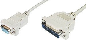Kabel szeregowy Digitus AK-580105-030-E, [1x złącze męskie D-SUB 25-pin - 1x złącze żeńskie D-SUB 9-pin], 3.00 m