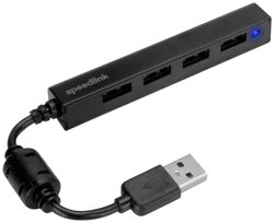 Hub USB SpeedLink Snappy Slim, 4-portowy, USB 2.0, pasywny, czarny Hub USB 2.0 SpeedLink Snappy Slim 4 Porty czarny