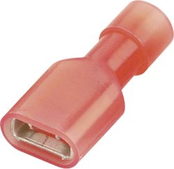 Konektor żeński, pełna izolacja PA, tuleja, 6.3x0.8 mm, 0.5-1.0 mm2, czerwony