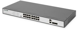 DIGITUS 16-portowy przełącznik Fast Ethernet PoE, 19 cali, niezarządzany, 2 łącza nadrzędne  Digitus DN-95342-1 Switch sieciowy  16 + 2 Porty 10 / 100 MBit/s funkcja PoE