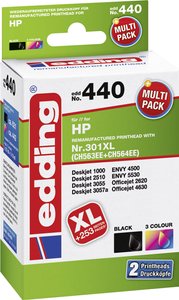 Edding Tusz Zamiennik HP 301XL, CH563EE, CH564EE Czarny, Cyjan, Magenta, Żółty  atrament Edding EDD-440 EDD-440, 1 zest.