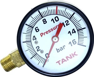 Manometr 16 bar 60 mm - 1/4 cala AG lewy Ciśnienie / zbiornik ze skalą ciśnienia Manometr Aerotec 9052070