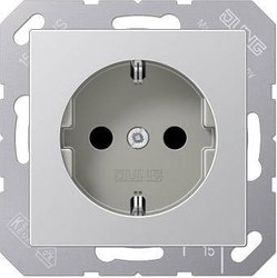 Jung A1520KIAL uziemienie gniazdo stykowe 16A 250 V zabezpieczenie styków aluminium Gniazdo elektryczne Jung A1520KIAL aluminiowy