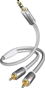 Kabel audio Inakustik Premium z wtyczką jack 3,5 mm na 2 x złącze męskie cinch, biały/srebrny, 5 m. Kabel Cinch / Jack Inakustik 00410005 pozłacane styki 5.00 m