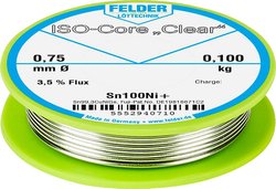 Cyna lutownicza Felder Löttechnik ISO-Core ''Clear'' Sn100Ni+ szpula Sn99,25Cu0,7Ni0,05  0.100 kg 0.75 mm