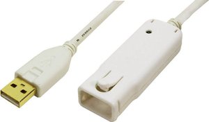 Przedłużacz USB 2.0 LogiLink UA0092, [1x złącze męskie USB-A 2.0 - 1x złącze żeńskie USB-A 2.0], 12.00 m, biały