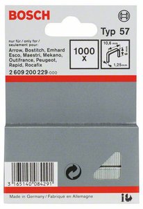 Zszywki z płaskiego drutu typ 57, 10,6 x 1,25 x 6 mm Bosch Accessories 2609200229, N/A, 1000 szt.