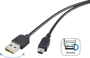 Kabel przyłączeniowy Renkforce USB 2.0 A/Mini-B, 1,8 m z obustronną wtyczką - nigdy więcej problemów z podłączeniem Kabel USB Renkforce, USB 2.0, Złącze męskie USB-A, Złącze męskie USB Mini-B, 1.80 m