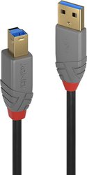 Kabel USB LINDY LINDY 3m USB 3.0 Typ A/B Kabel Anthra, USB 3.2 Gen1 (USB 3.0), Złącze męskie USB-A, Złącze męskie USB-B, 3.00 m