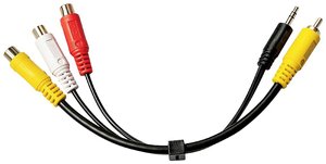 Kabel Cinch / Jack LINDY [3x złącze żeńskie RCA/cinch - 2x jack 3,5mm (stereo), RCA/cinch (video)] 0.1 m czarny