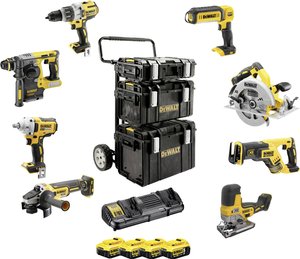 DEWALT DCK856P4  -Wkrętarka udarowa akumulatorowa, Wkrętarka udarowa akumulatorowa, Młot wielofunkcyjny, akumulatorowy, Szlifierka kątowa  zaw. 4 akumulatory